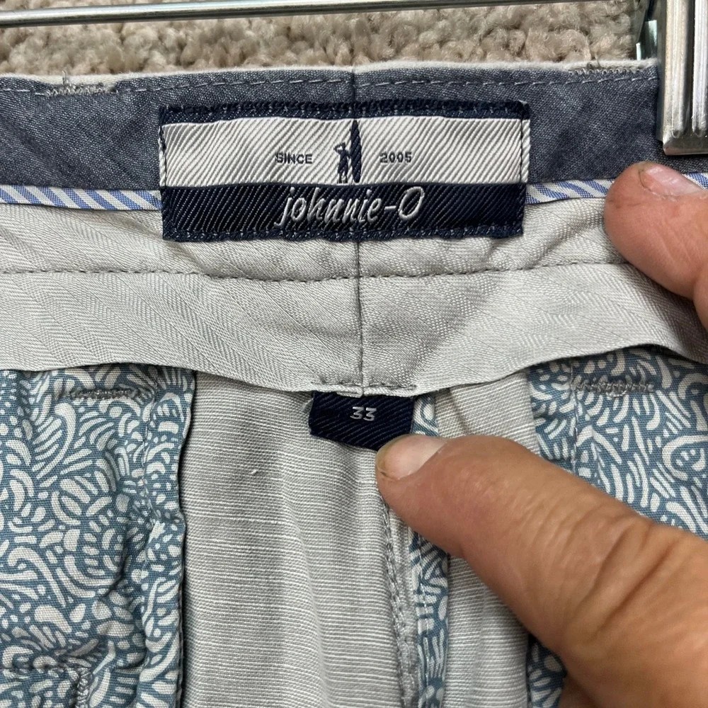 Johnnie-O Shorts Mens 33 7 Inseam Light Gray Linen Blend Flat Front 5 Pocket EUC